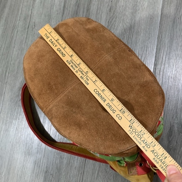 LUCKY BRAND VTG Y2K Floral Blossom Green Canvas Suede Boho Tote Handbag - Picture 6 of 13